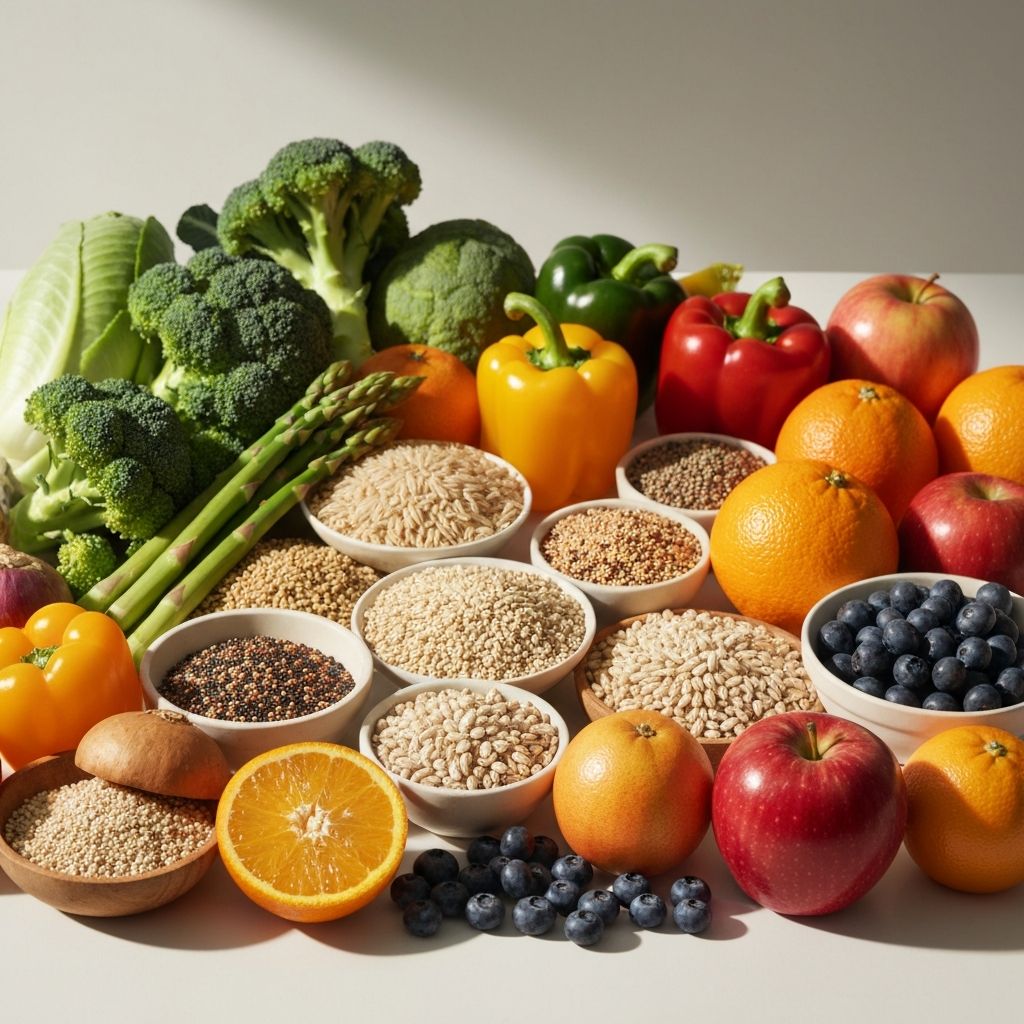 Variety of whole foods showing nutritional diversity